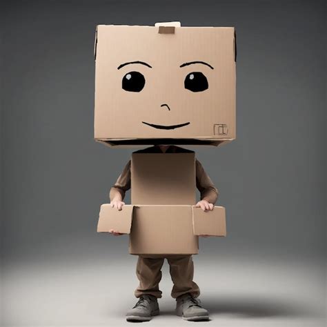 Person With A Cardboard Box On Their Head And A Face On Their Head