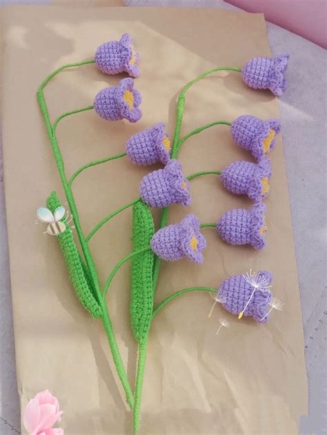 Pretty Light Purple Crochet Lilies Of Valley Flower Bouquet