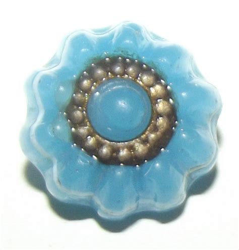 Antique Button Turquoise Glass Button W Embedded Metal Etsy