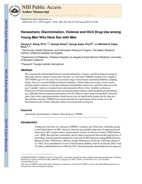 Pdf Harassment Discrimination Violence And Illicit Drug Use Among