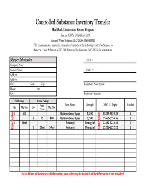 Fillable Online Controlled Substance Inventory Transfer Fax Email Print