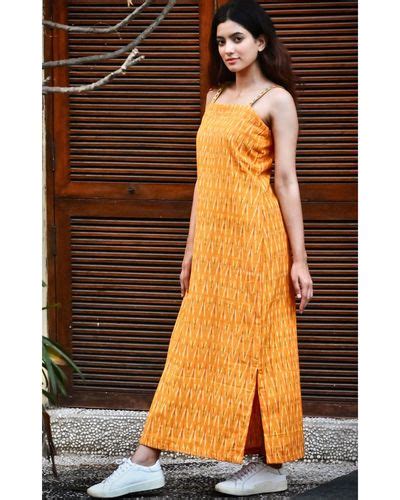 Mustard Yellow Ikat Slip Dress By Threeness The Secret Label