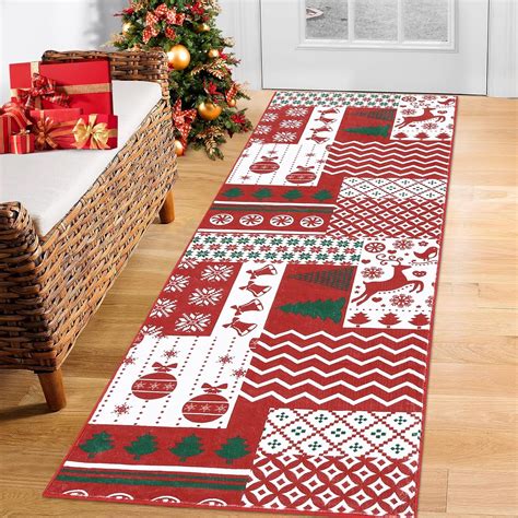 Amazon RUGSREAL Christmas Runner Rug Christmas Patchwork Hallway