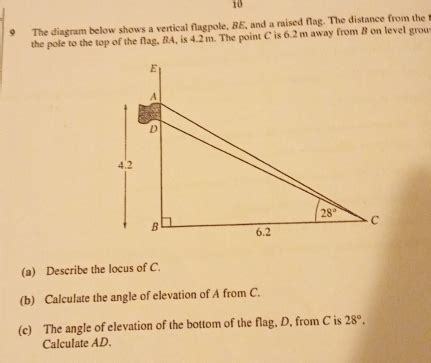 Solved 10 9 The Diagram Below Shows A Vertical Flagpole BE And A