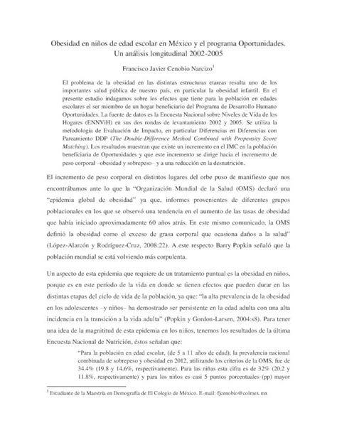 Pdf Obesidad En Ni Os De Edad Escolar En M Xico Y El Programa