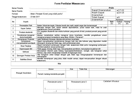 Form Penilaian Wawancara