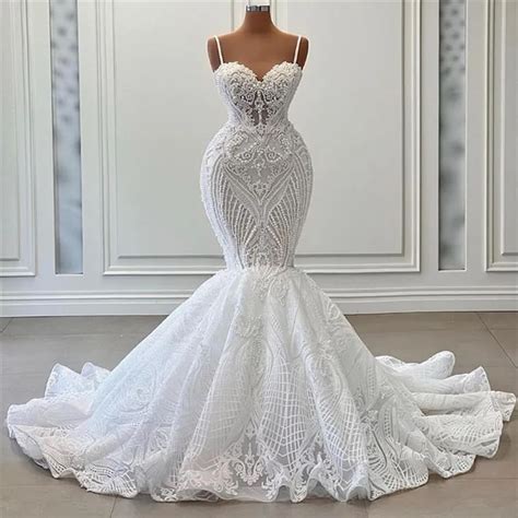 Custom Made Sleeveless Curvy Mermaid Wedding Dress With Sexy Pearls