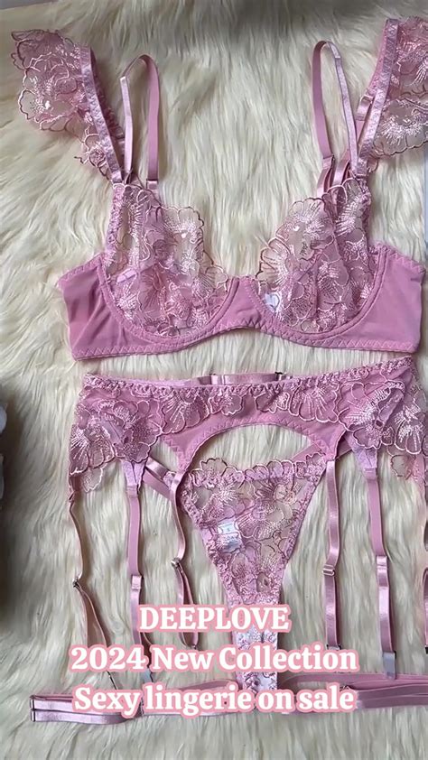 Deep Love Sexy Transparent Lingerie Bra Pink Embroidery Lingerie