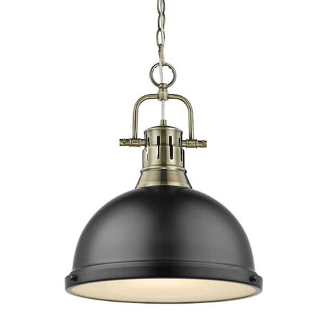 Golden Lighting Duncan Light Aged Brass Pendant And Chain With Matte