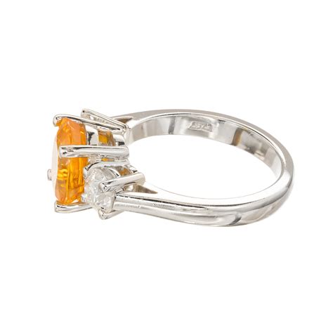 Estate Platinum Raise Crown European Cut Oval Orange Sapphire Round