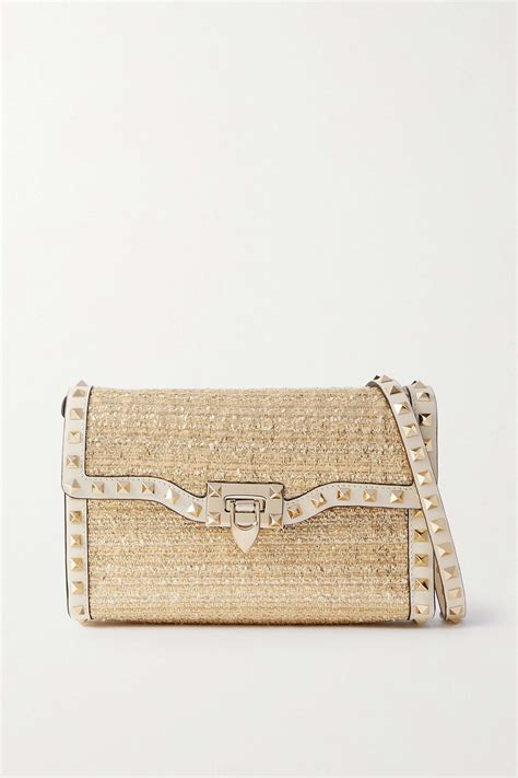 VALENTINO GARAVANI Rockstud small leather trimmed metallic bouclé