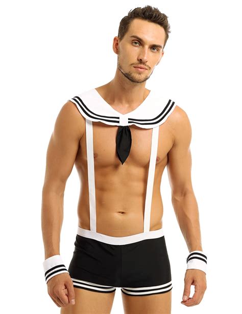 Adult Men Sexy Sailor Costume Hot Erotic Sexy Slim Fit White Seaman Captain Uniform Carnival