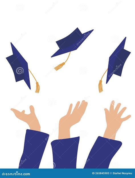 Hands Throwing Graduation Caps And Diploma In The Air Vector Illustration