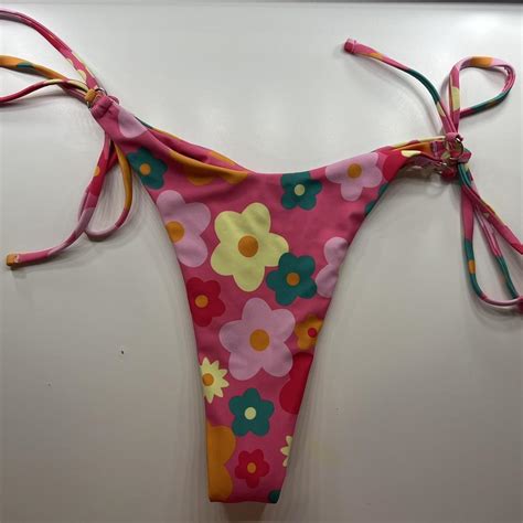 Pink Floral Thong Bikini Depop