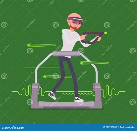 Augmented Reality Man with Aim Controller on Gaming Treadmill Stock