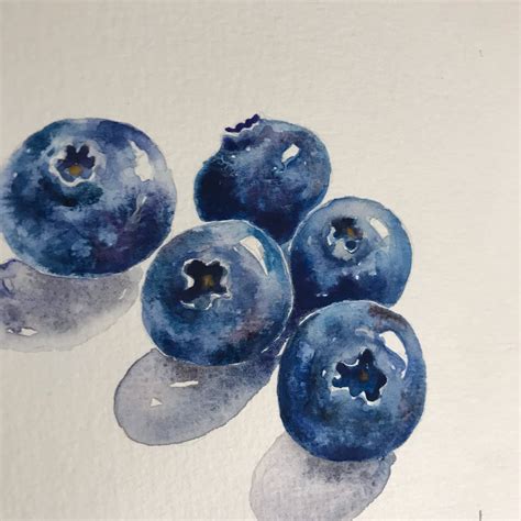 Watercolor Painting Of Blueberries Still Life Painting Original Art Decorative Art Kitchen Decor