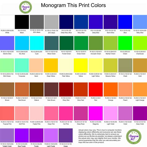 Printable Sublimation Color Chart