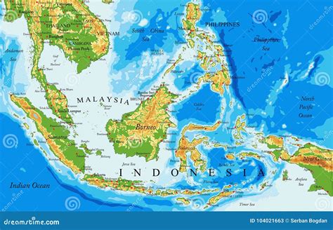 Indonesia Physical Map Stock Vector Illustration Of City 104021663