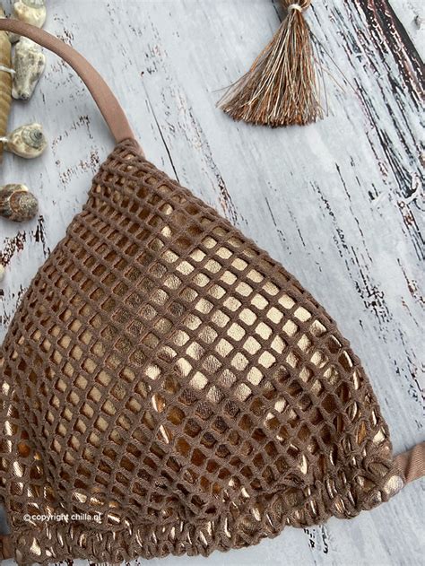 Bikini Triangle Beige Brown Mesh By Mystical Swimwear Bottom Size S Top Size S