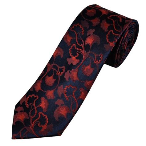 Tresanti Navy Blue And Red Floral Pattern Mens Silk Designer Tie From