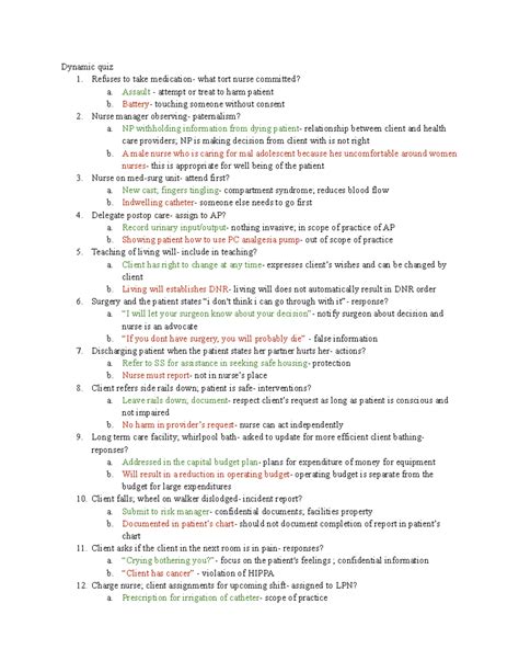 Dynamic Quiz MS - Med Surg Rationals: Right vs. Wrong Answers Review