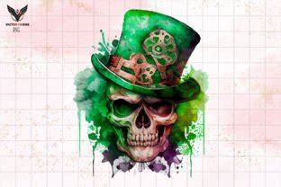 St Patrick Skull Watercolor Sublimation Graphic By VictoryHome