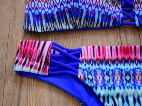 Blue Chest Cross Geometric Two Piece Bikini On Luulla