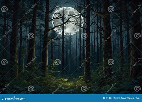 A Forest with a Full Moon Background Stock Image - Image of fantasy ...