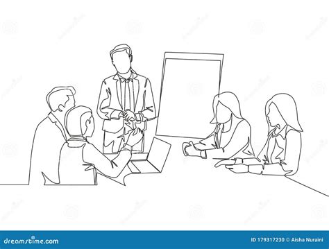 One Single Line Drawing Of Young Businessman Giving Business Coaching