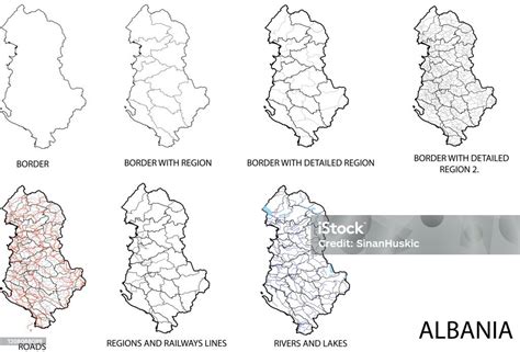 Mappa Vettoriale Con Regioni Albania Immagini Vettoriali Stock E