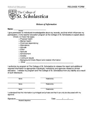 Fillable Online Resources Css Release Form The College Of St