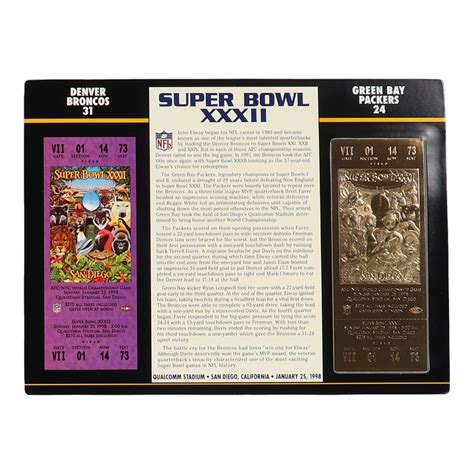 1999 Commemorative Super Bowl XXXIII Card With 22KT Gold Ticket Denver