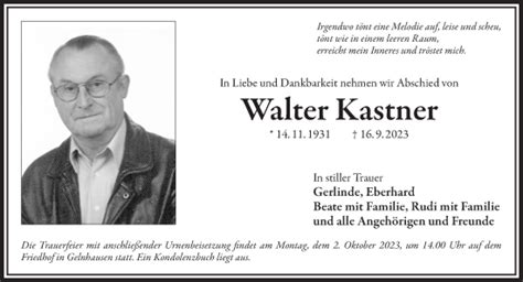 Traueranzeigen Von Walter Kastner Trauer Gnz De