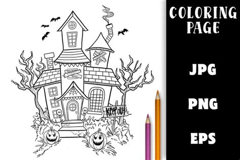 Coloring Page - Haunted House for Halloween