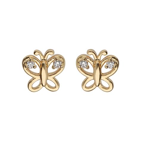 Boucles D Oreille En Plaqu Or Papillon Ajour Avec Oxydes Blancs Et