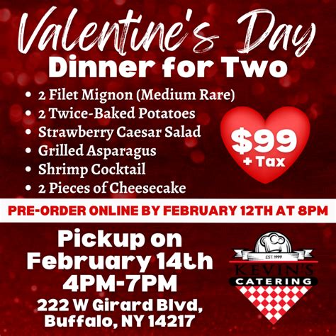 Valentines Day Dinner Special Kevins Catering