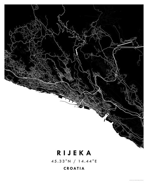 Rijeka Map City Poster Croatia Karta Rijeke Map Of Rijeka Digital