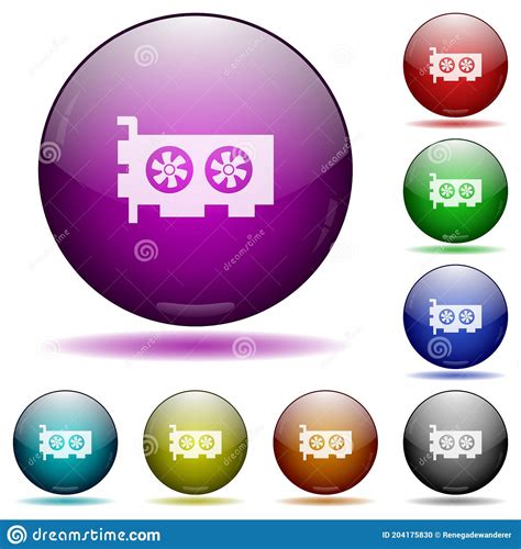 Computer Video Card Icon In Glass Sphere Buttons Stock Vector