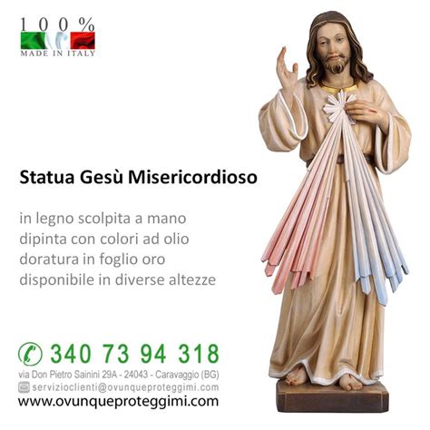 Statua Gesù Misericordioso in legno in legno scolpito a mano dipinto