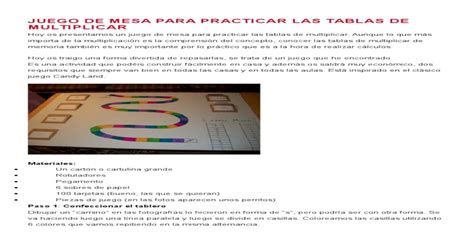 Juego De Mesa Para Practicar Las Tablas De Multiplicar Pdf Document