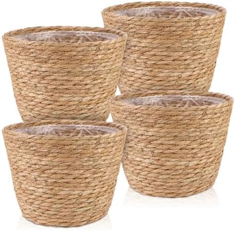 Pack Large Woven Seagrass Planter Basket With Plastic Lining Stylish