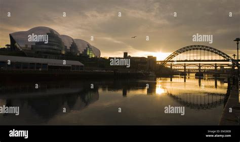 Tyne Bridge Over River Tyne At Sunset Newcastle Upon Tyne Tyne And