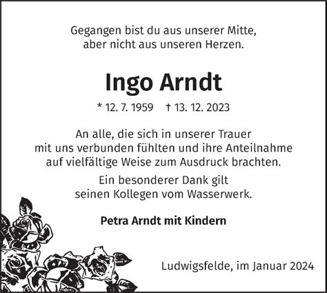 Traueranzeigen Von Ingo Arndt M Rkische Onlinezeitung Trauerportal