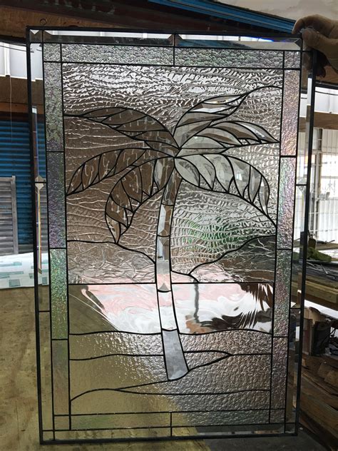 Gorgeous All Clear Palm Tree Beveled Leaded Glass Window Available