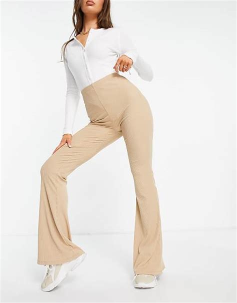 Missguided Ribbed Flare In Beige Asos