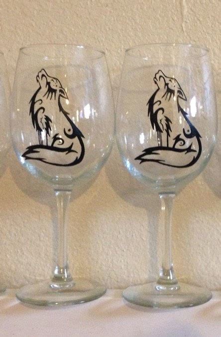 Hand Painted Howling Wolf Wine Glass