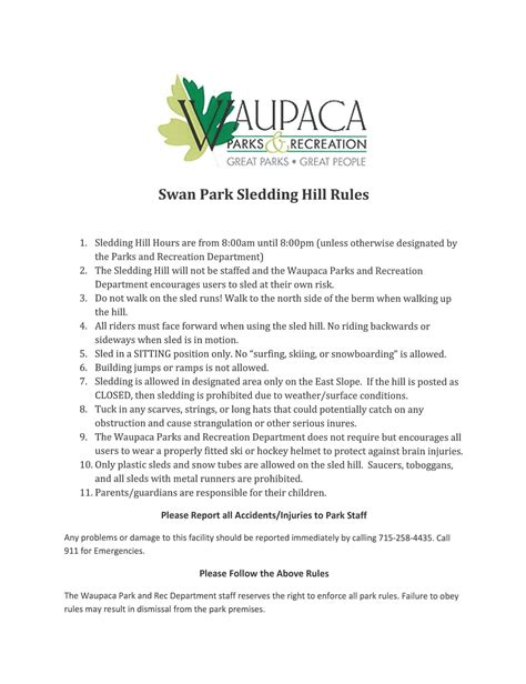 Swan-Park-Sled-Hill-Rules – City of Waupaca, WI