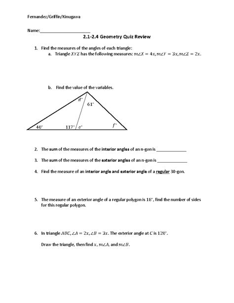 MATH 101: Geometry Quiz Review for Chapters 2.1-2.4 - Studocu