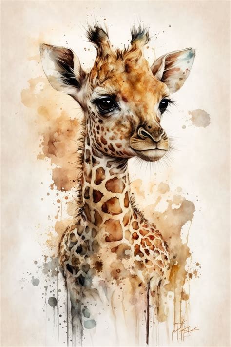 Baby Giraffe Water Color Painting Wall Art Digital Art Etsy