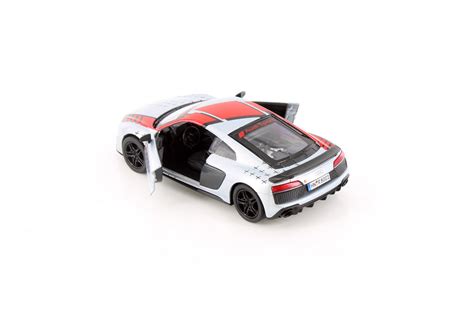 2020 Audi R8 Coupe Livery Edition Silver Wred Stripe Kinsmart